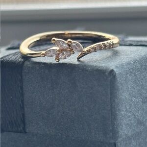 Gold Plated Marquise Cluster Ring Size 7 | Elegant Floral Diamond Style Ring